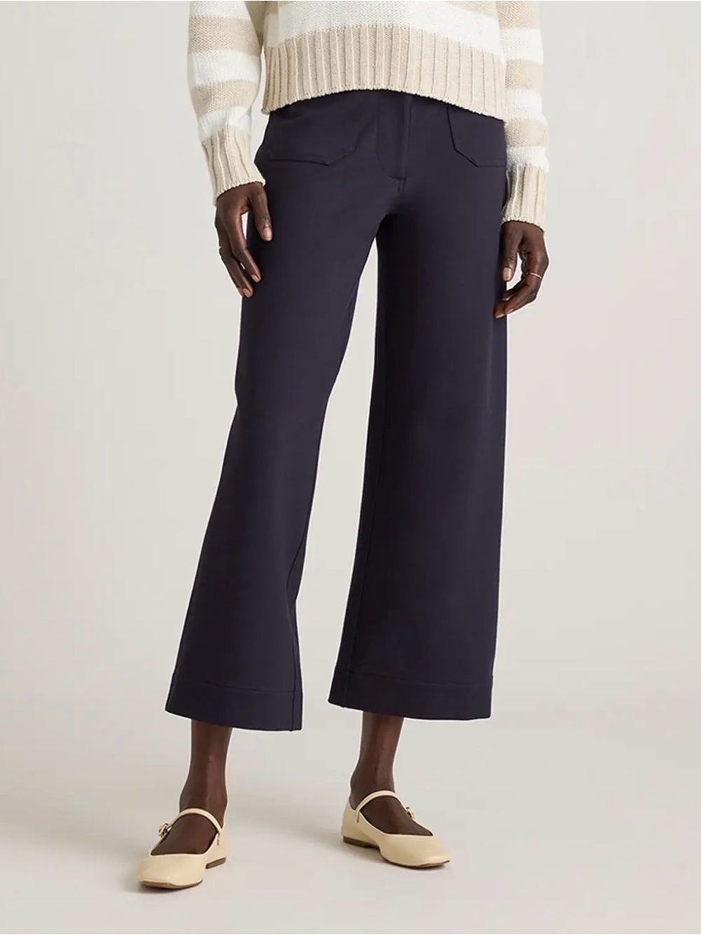 Quince ultra-stretch ponte cropped wide-Le Pants — Navy